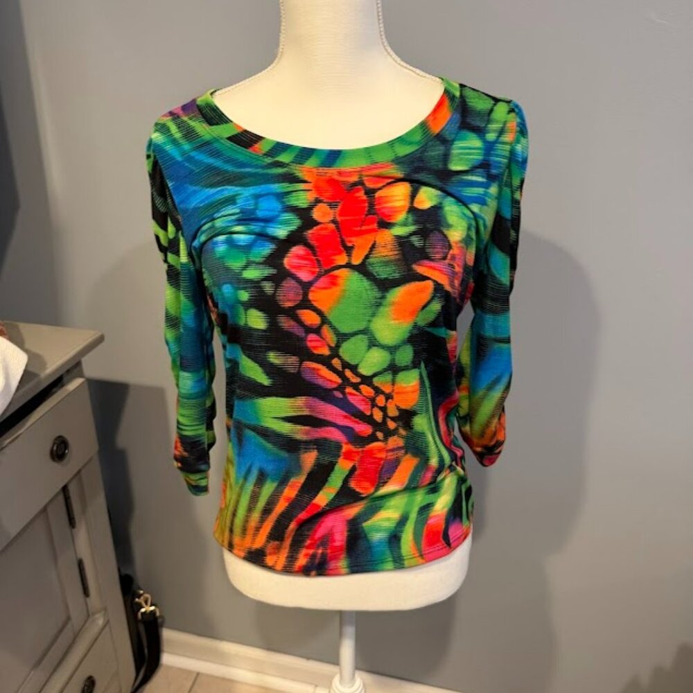 Compliments Multicolor Abstract Ruched Sleeve Top